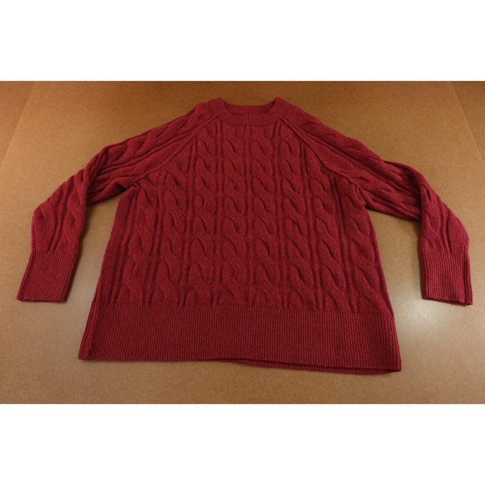 Aerie Womens Size Small Oversized Dark Red Cable Cozy Knit Crew Neck Sweater NWT